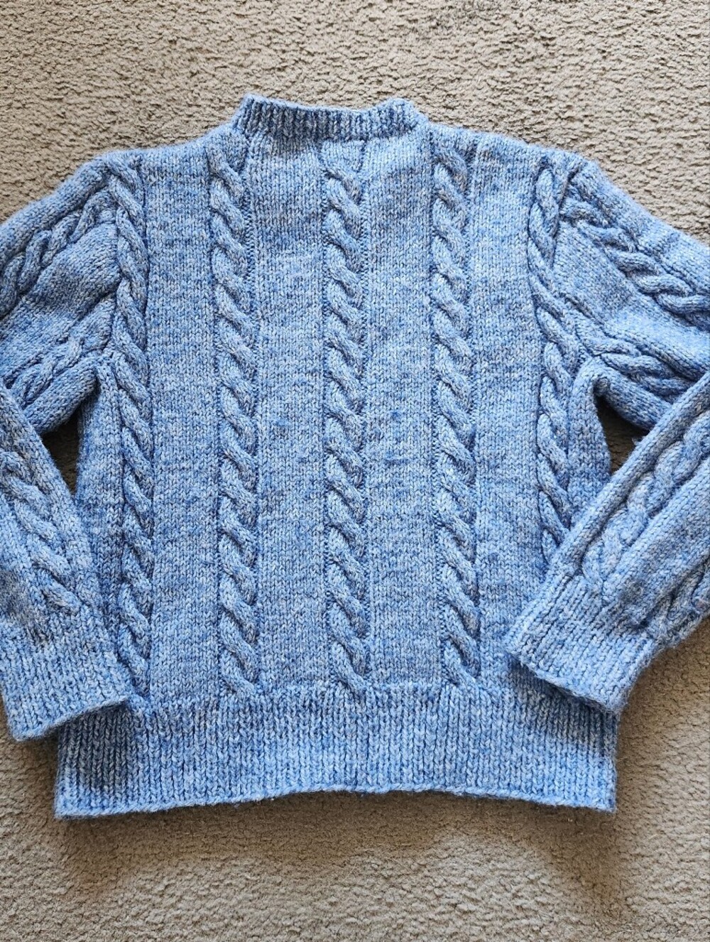 HANDMADE Kids Sweater Size 8 - 10 Blue Wool Cable Knit Crew Neck Unisex - Picture 2 of 5